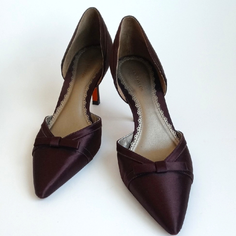 Ann Taylor Elegant Satin Brown Women's Kitten 3” Heels With Bow 8 - Picture 12 of 12